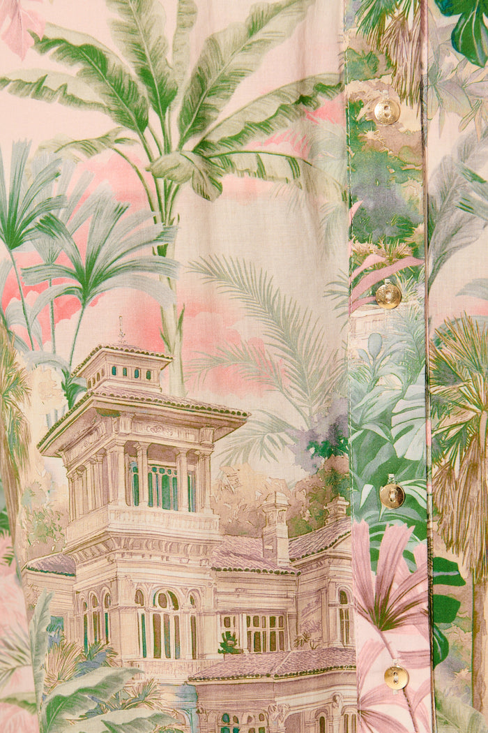 Palm Serenade Maxi Dress in Multi Palm Tree Print fabric