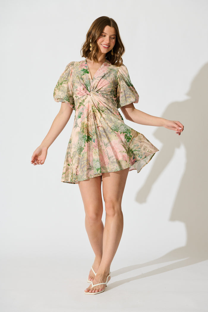 The Eden Palm Dress in Multi Palm Tree Print full length