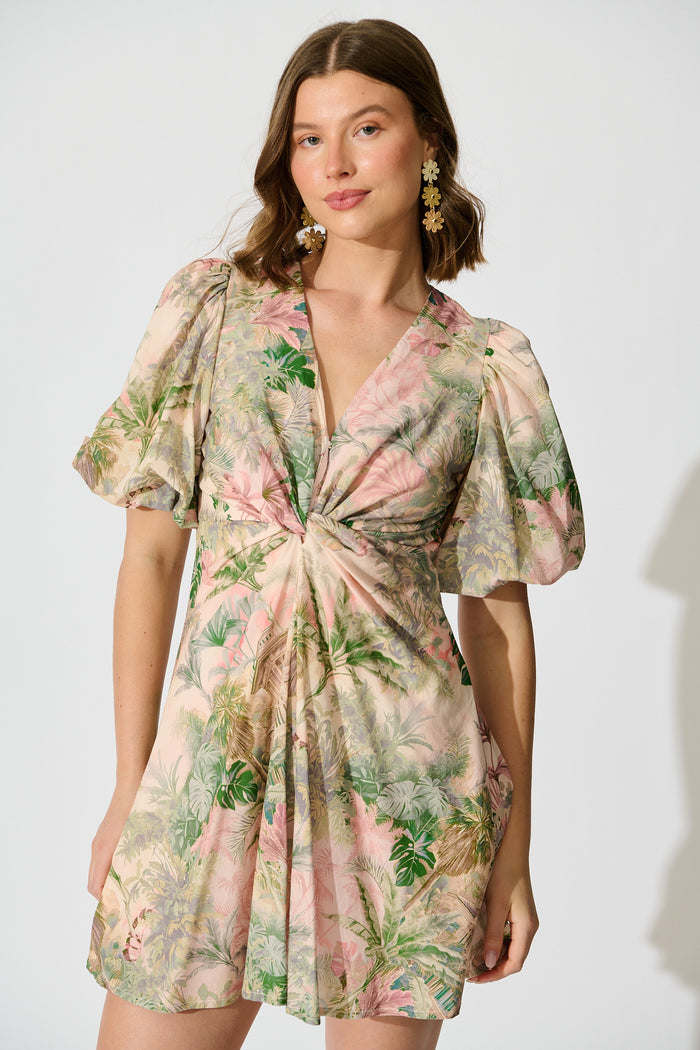 The Eden Palm Dress in Multi Palm Tree Print front