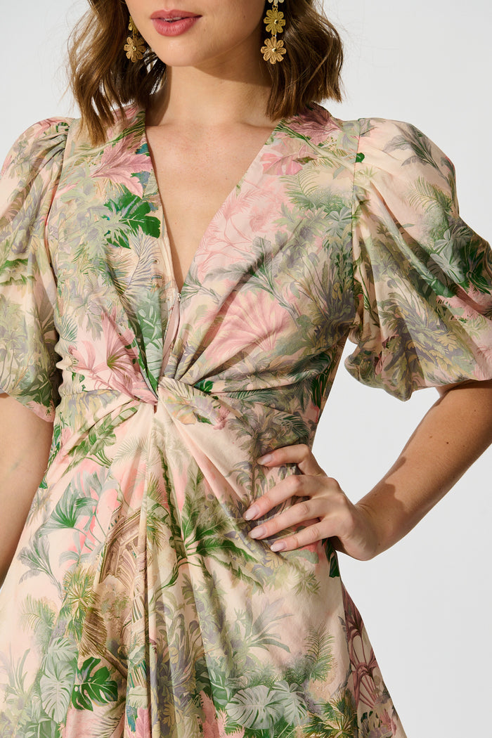 The Eden Palm Dress in Multi Palm Tree Print detail