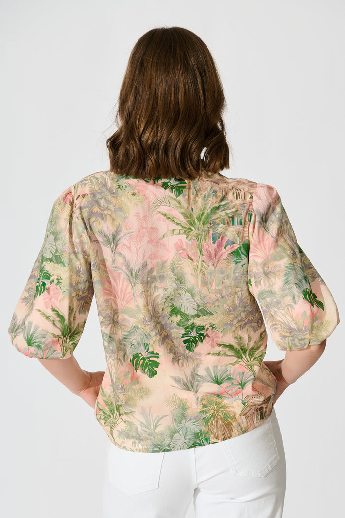 Tropique Whisper Top in Multi Palm Tree Print back