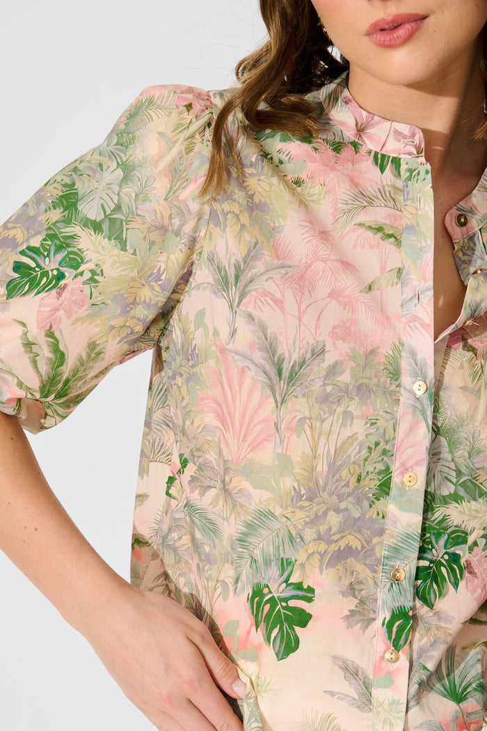 Tropique Whisper Top in Multi Palm Tree Print detail