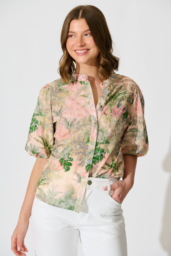 Tropique Whisper Top in Multi Palm Tree Print front