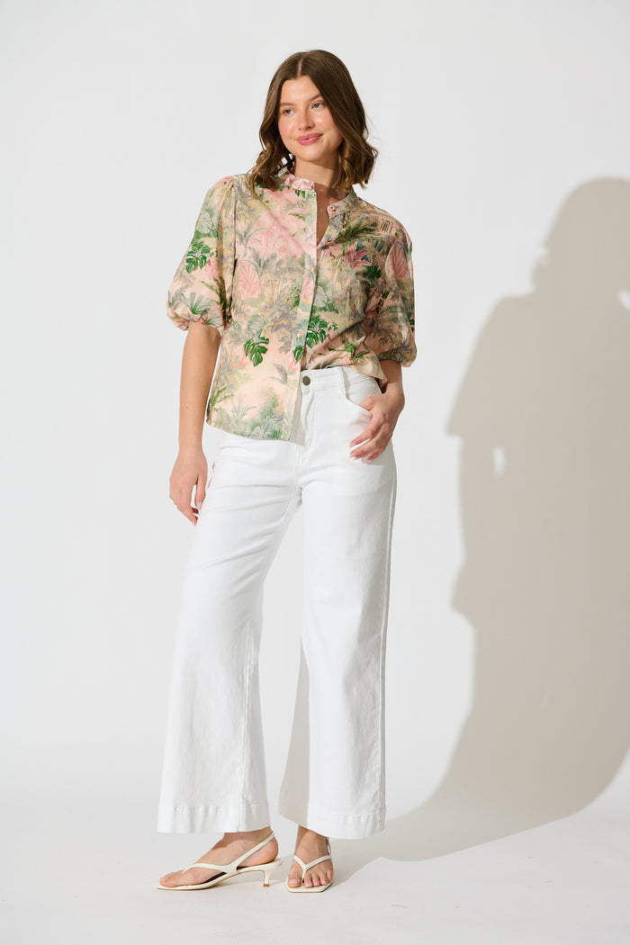 Tropique Whisper Top in Multi Palm Tree Print full length