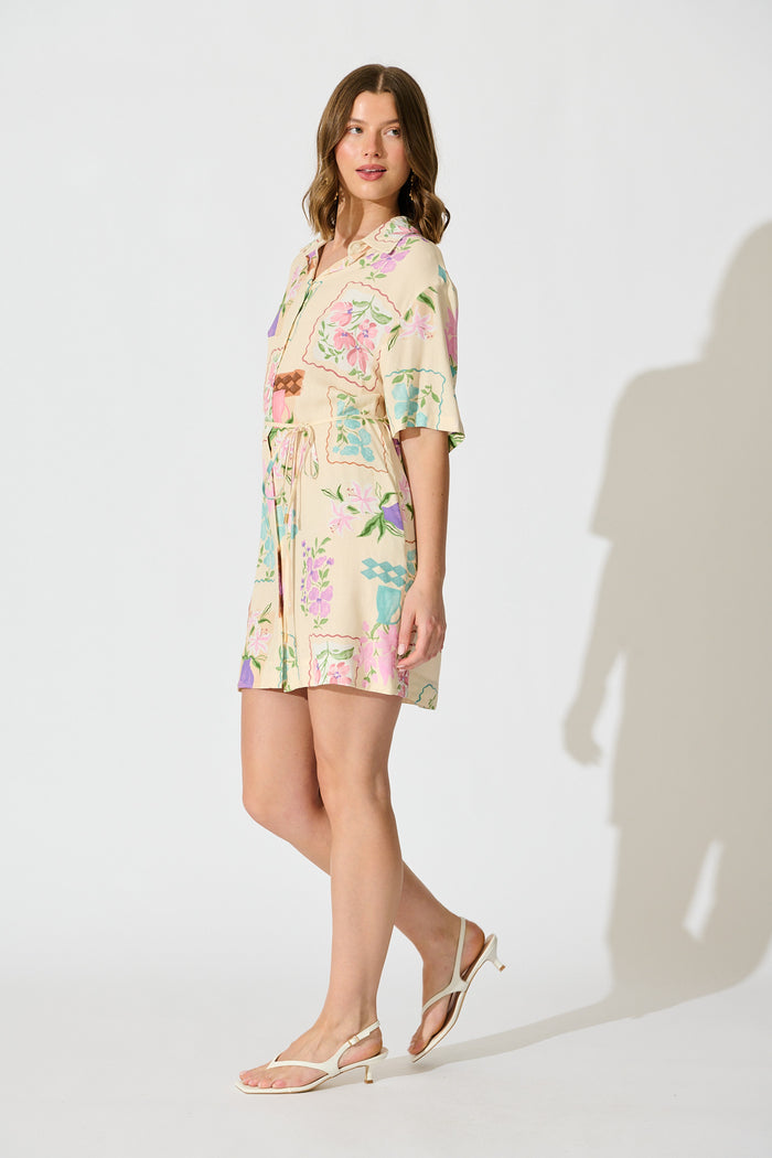 Arabella Garden Shirt Dress in Multi Conversational Print side
