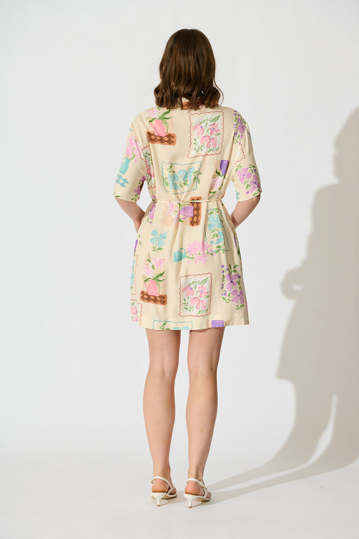 Arabella Garden Shirt Dress in Multi Conversational Print back