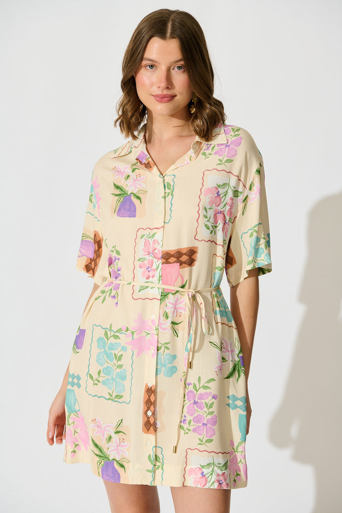 Arabella Garden Shirt Dress in Multi Conversational Print front