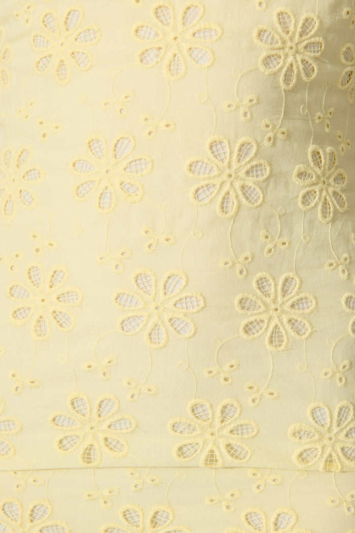 Evani Sundress in Butter Yellow Cotton Broderie fabric