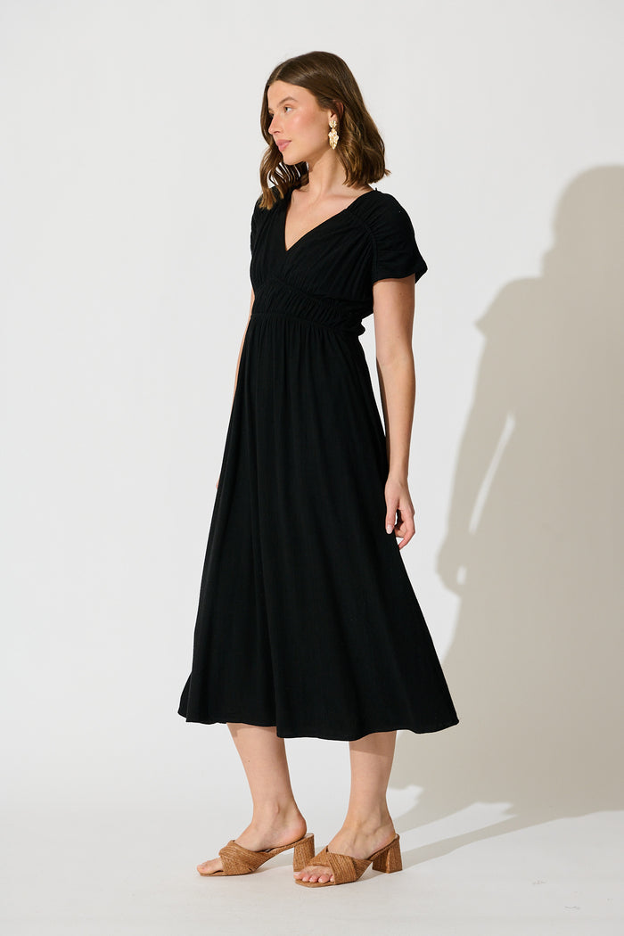 Ismaria Midi Dress in Black Linen Blend side
