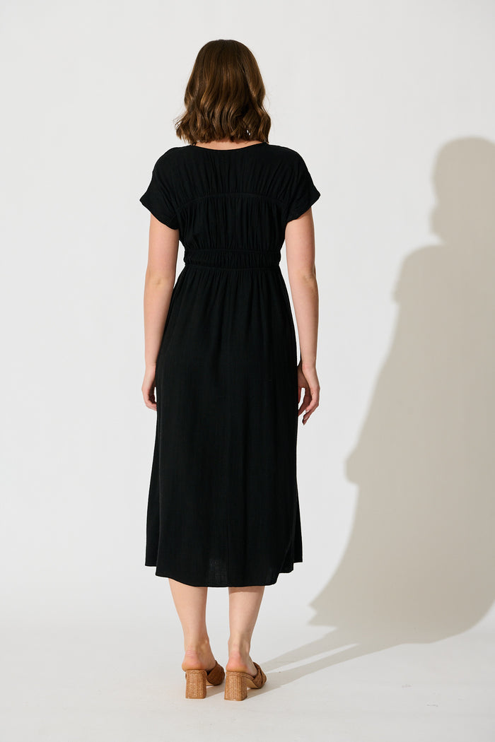 Ismaria Midi Dress in Black Linen Blend back