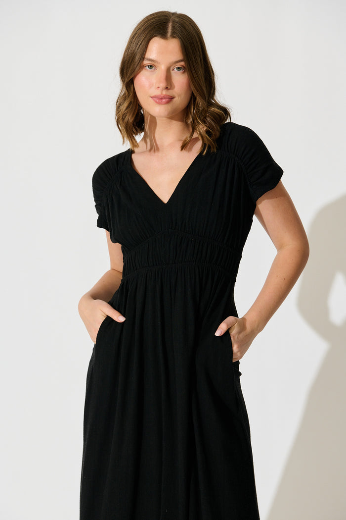 Ismaria Midi Dress in Black Linen Blend front