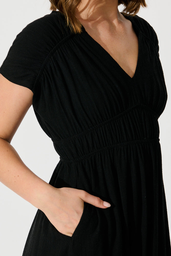 Ismaria Midi Dress in Black Linen Blend detail