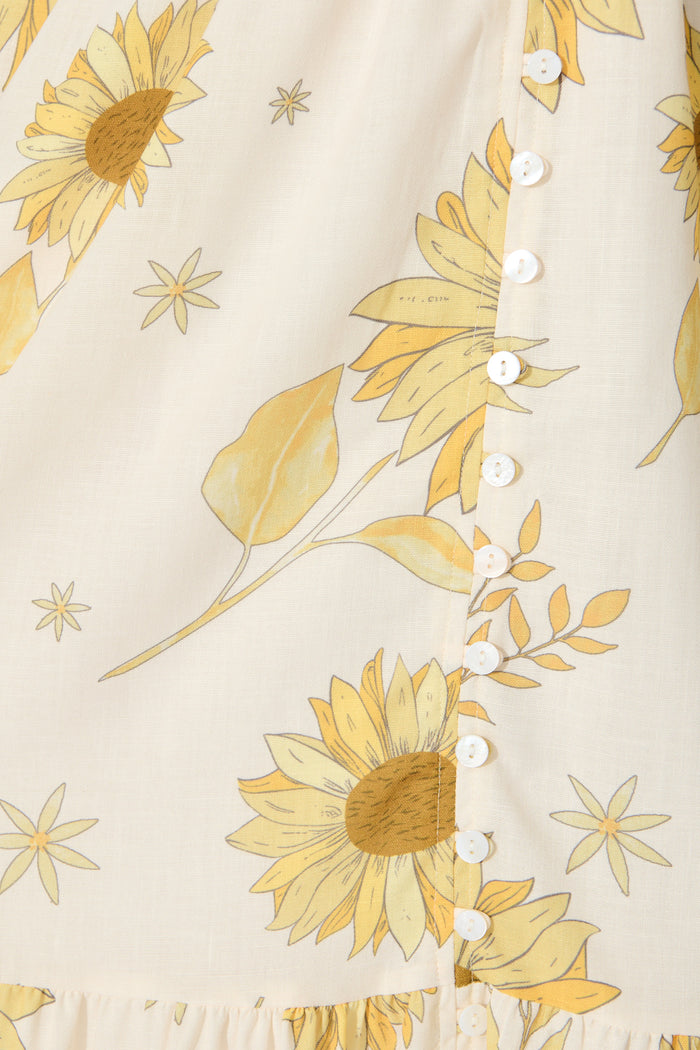 Aventine Midi Dress in Cream with Yellow Linen Blend fabric