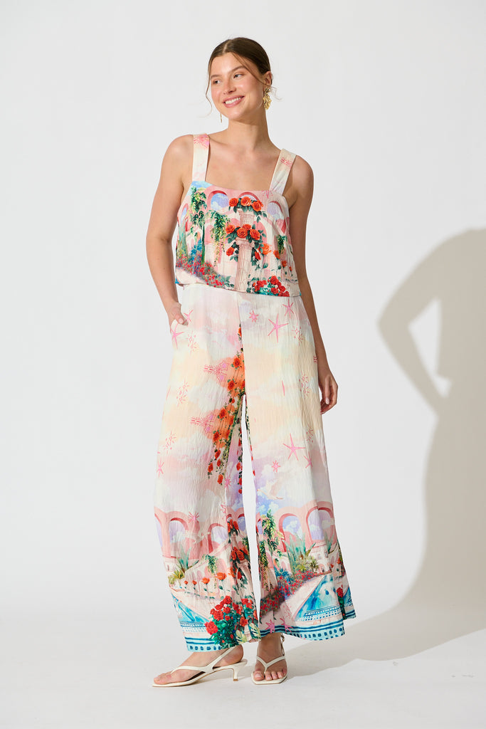 Sandcastle Jumpsuit in Red Rose Conversational Print full length