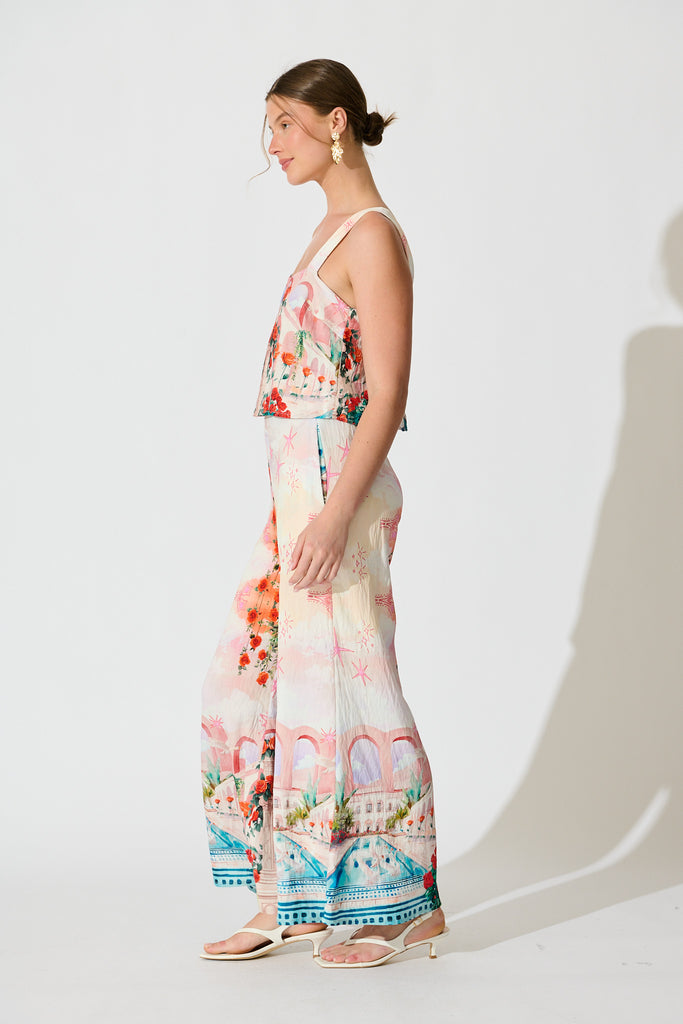 Sandcastle Jumpsuit in Red Rose Conversational Print side