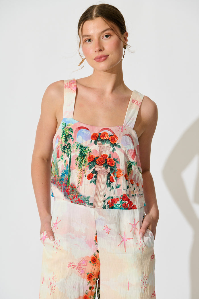 Sandcastle Jumpsuit in Red Rose Conversational Print front