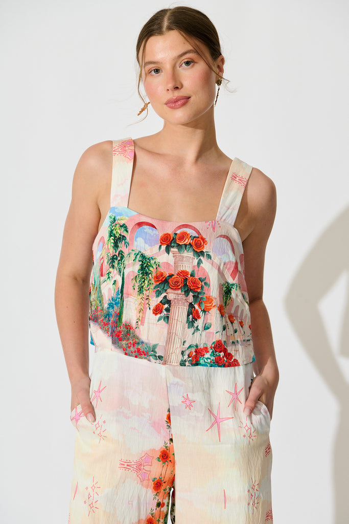 Sandcastle Jumpsuit in Red Rose Conversational Print front
