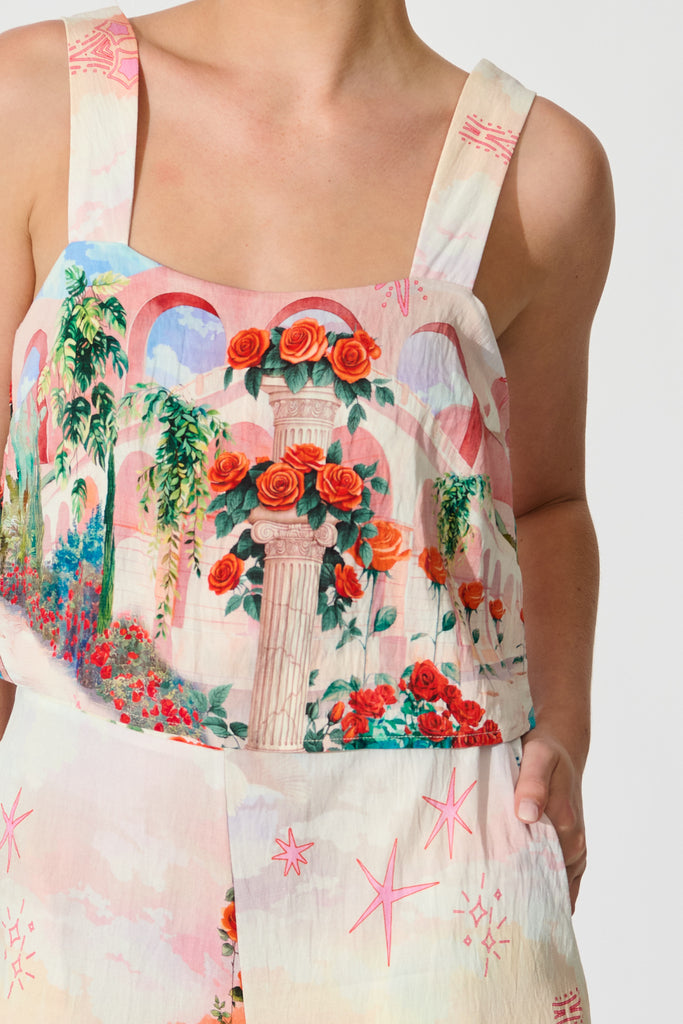 Sandcastle Jumpsuit in Red Rose Conversational Print detail