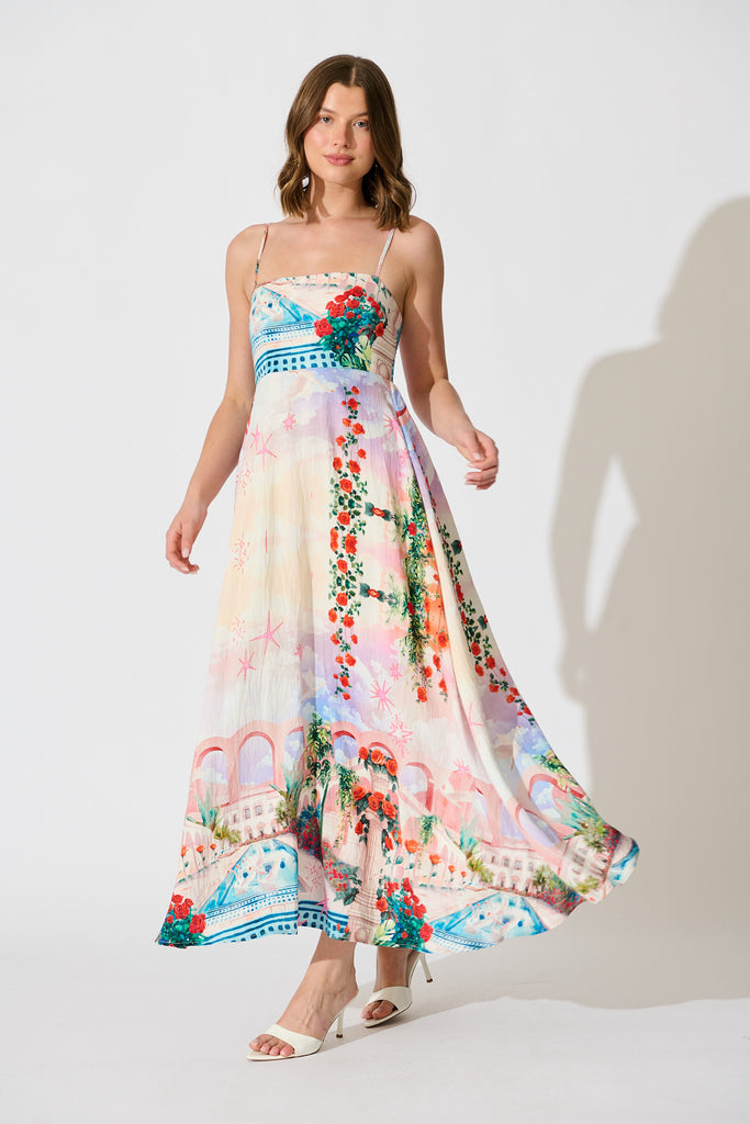 Willa Maxi Sundress in Red Rose Conversational Print full length