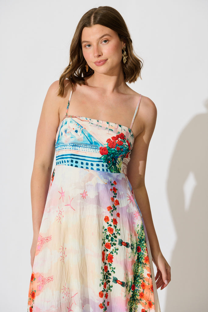 Willa Maxi Sundress in Red Rose Conversational Print front
