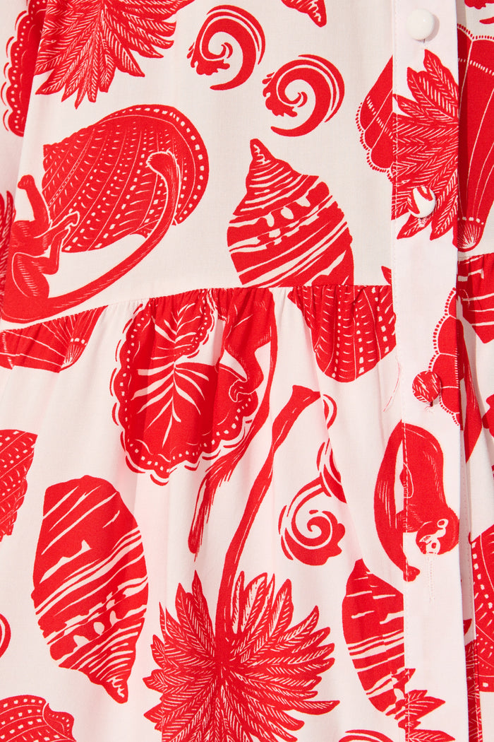 Deltina Shirt in Off White with Red Shell Print fabric