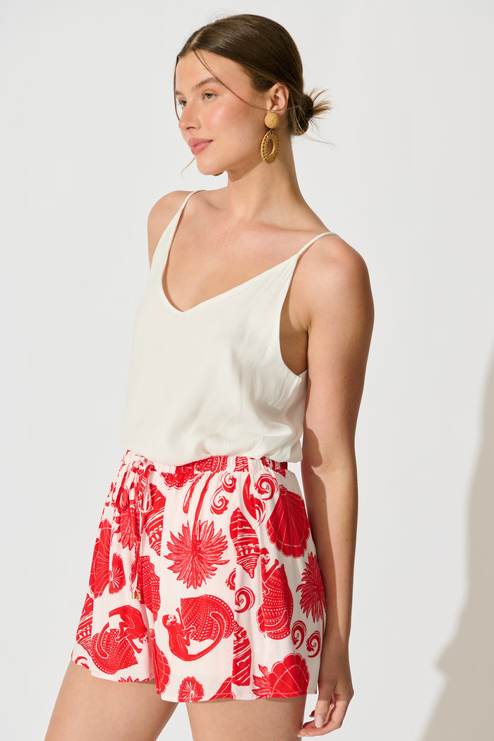 Vayda Short in Off White with Red Shell Print side