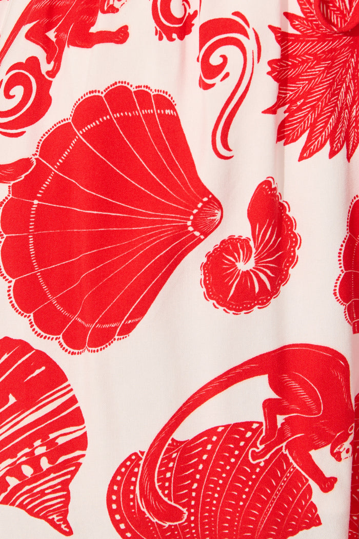 Vayda Short in Off White with Red Shell Print fabric