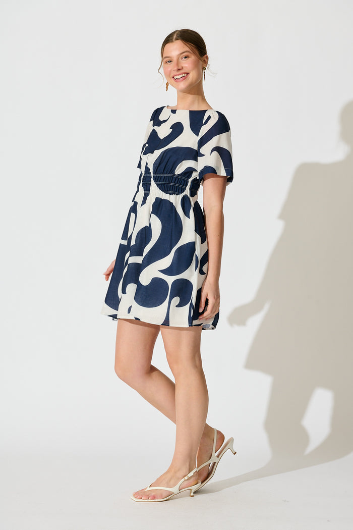 Pearl Dress in Navy Swirl Linen Blend side