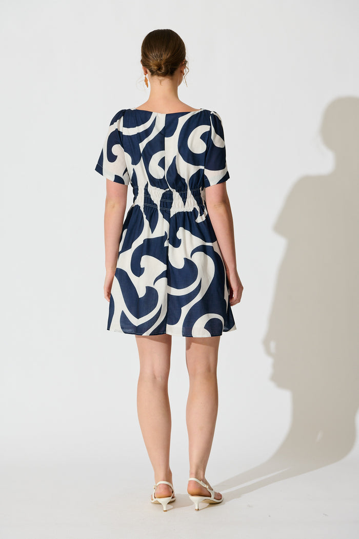 Pearl Dress in Navy Swirl Linen Blend back
