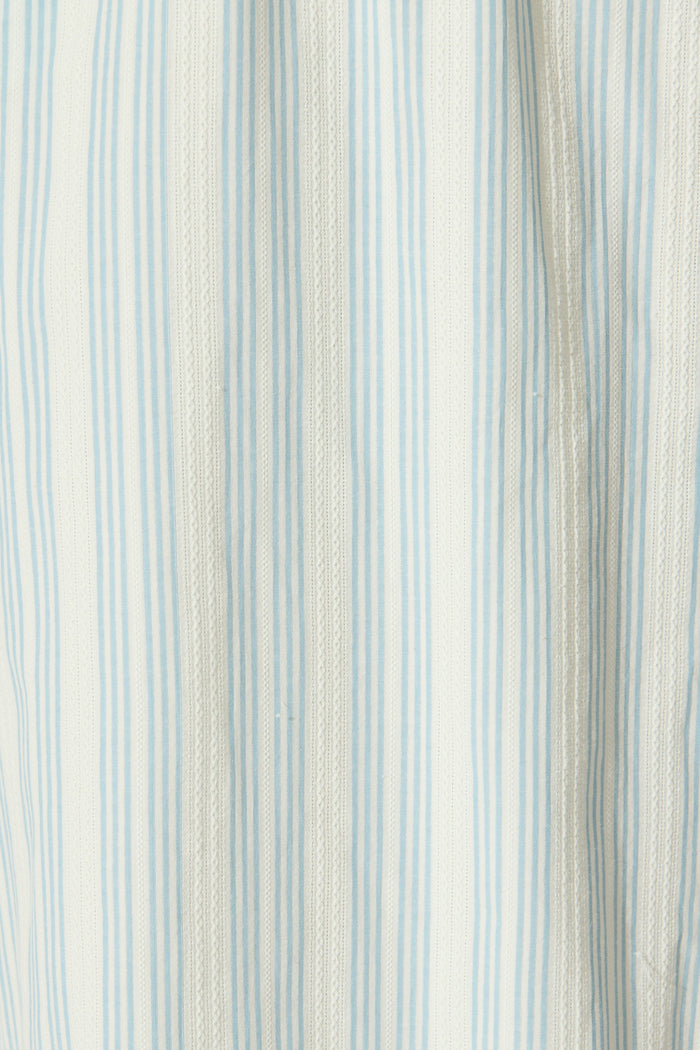 Nya Midi Sundress in White with Light Blue Stripe Cotton Blend fabric