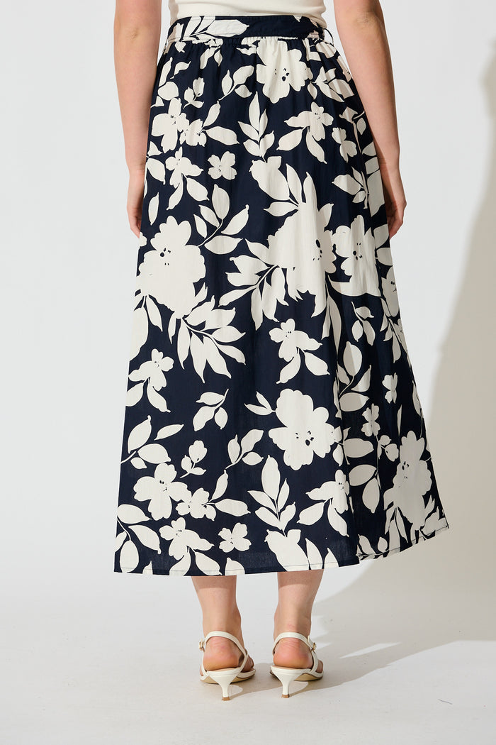 Tyra Maxi Skirt in Navy Floral Cotton Poplin back