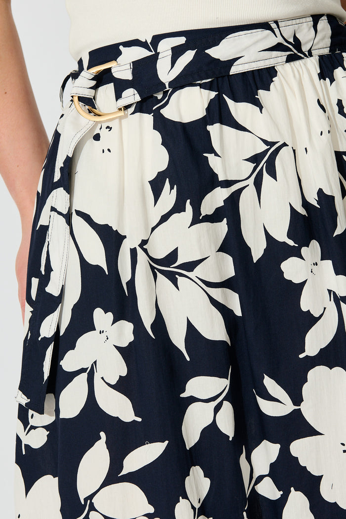 Tyra Maxi Skirt in Navy Floral Cotton Poplin detail