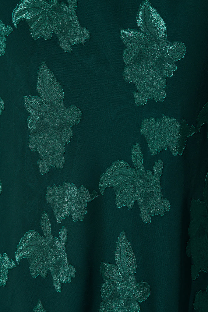 Lunar Romance Off Shoulder Maxi Dress in Emerald Burnout Chiffon fabric