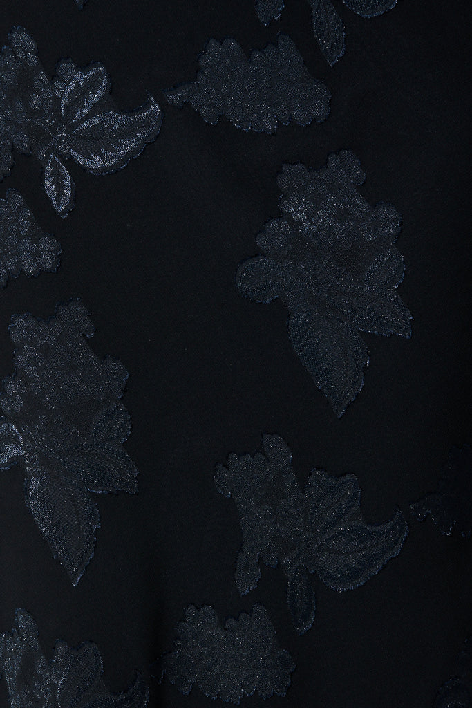 Lunar Romance Off Shoulder Maxi Dress in Navy Burnout Chiffon fabric