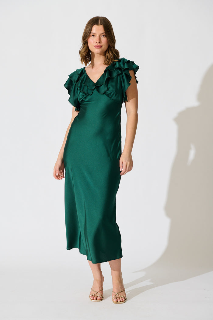 Satin Dream Midi Dress in Emerald | St Frock Satin Dream Midi Dress in Emerald | St Frock