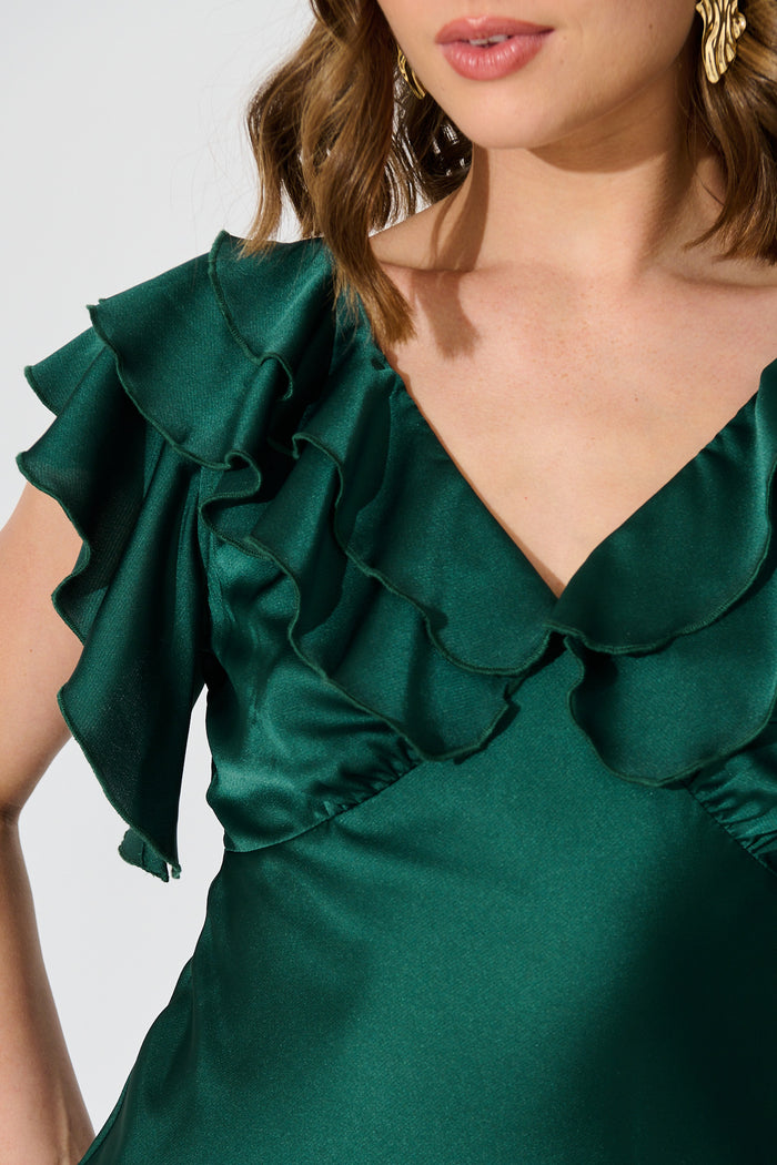 Satin Dream Midi Dress in Emerald