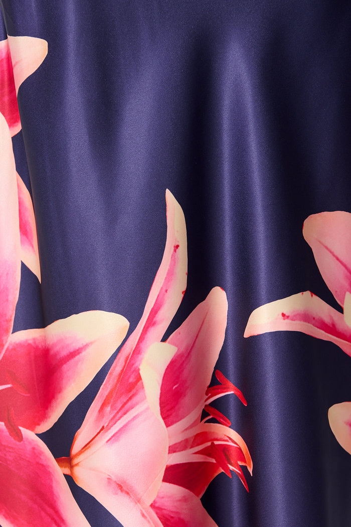 Nightshade Bouquet Maxi Skirt in Navy Floral Satin fabric