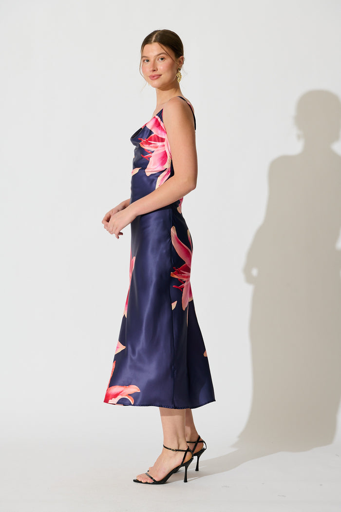Moonlit Flora Maxi Dress in Navy Floral Satin side