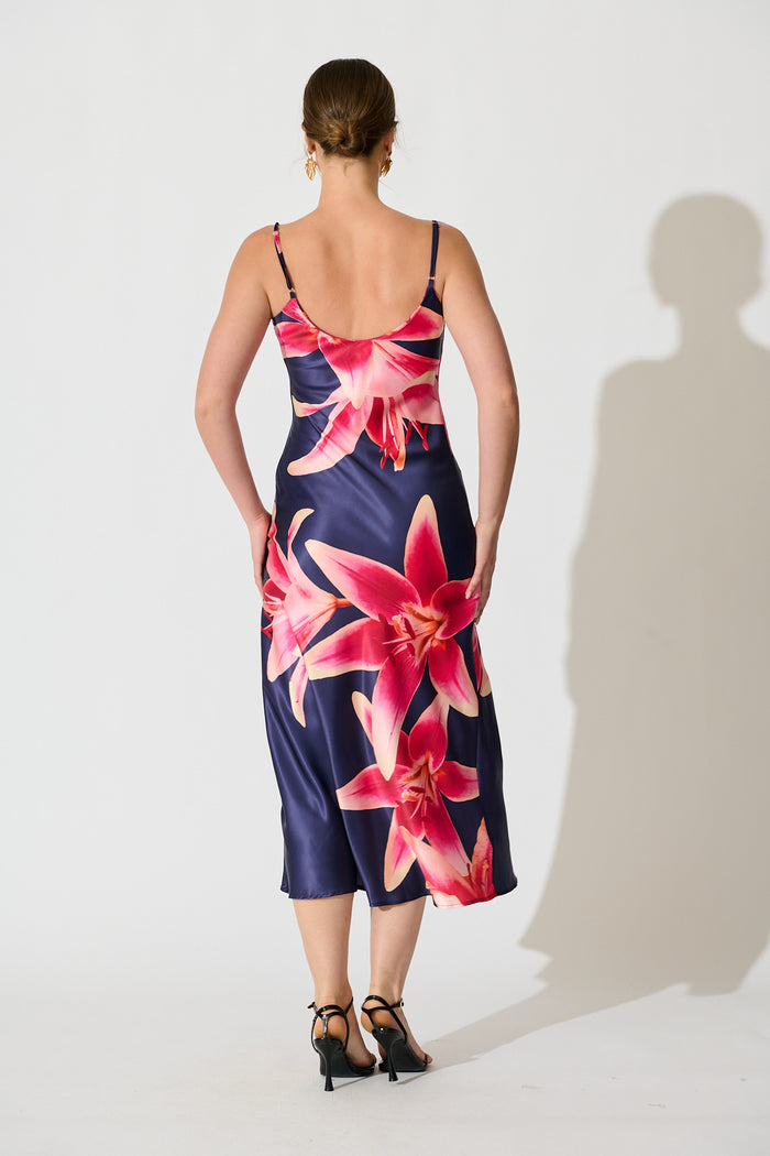 Moonlit Flora Maxi Dress in Navy Floral Satin back
