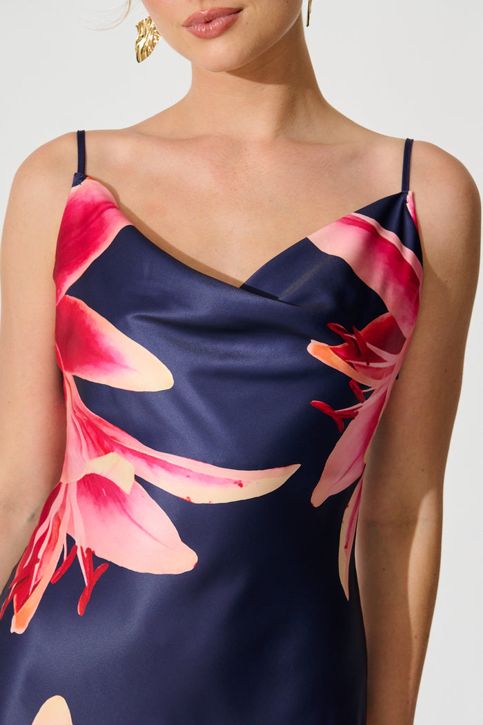 Moonlit Flora Maxi Dress in Navy Floral Satin detail