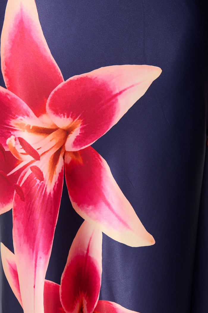 Moonlit Flora Maxi Dress in Navy Floral Satin fabric