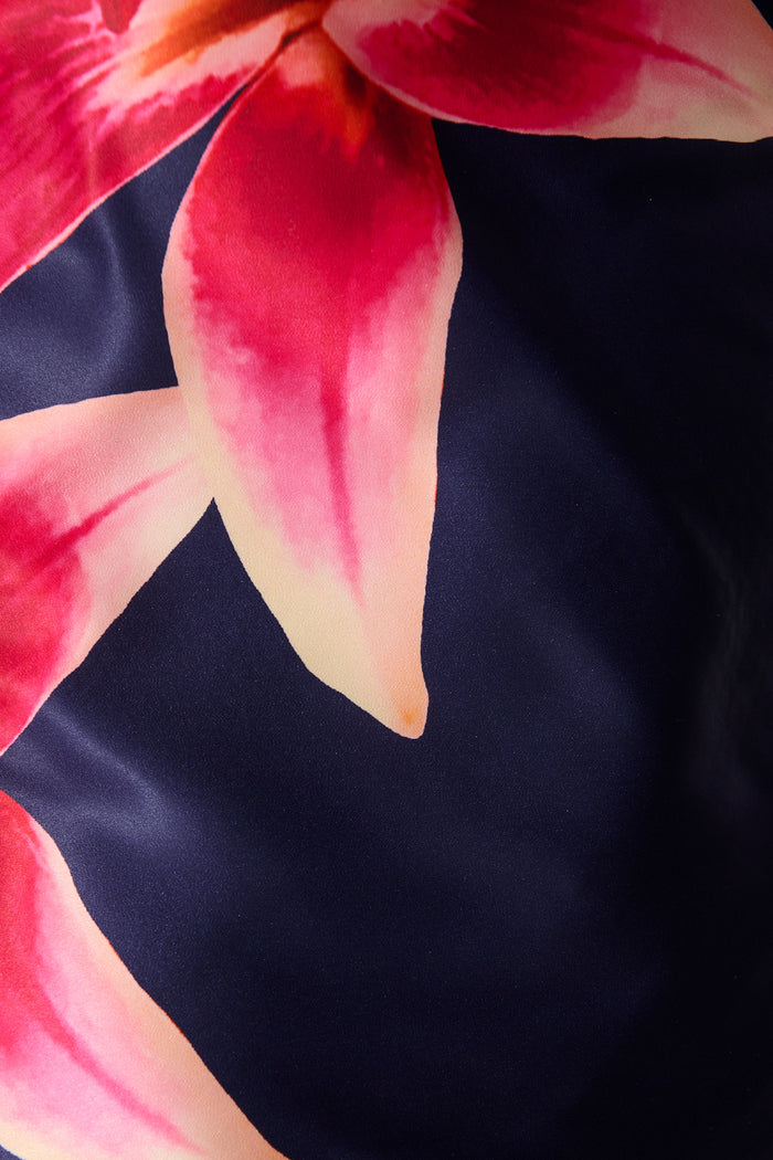 Tropic Skies Top in Navy Floral Satin fabric