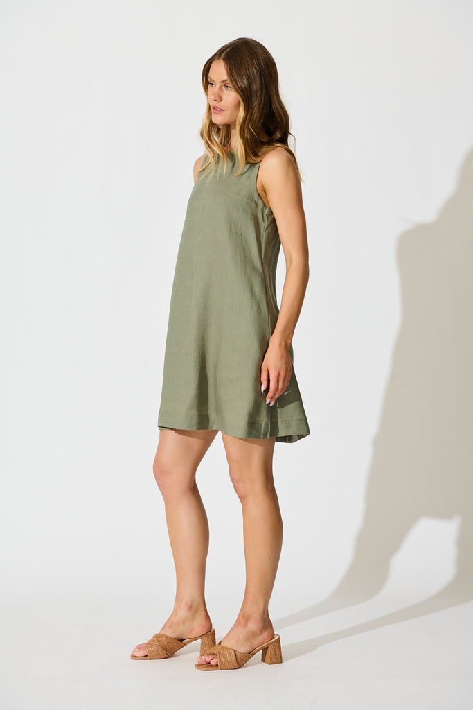 PRE ORDER Island Dreamer Dress in Khaki Linen side