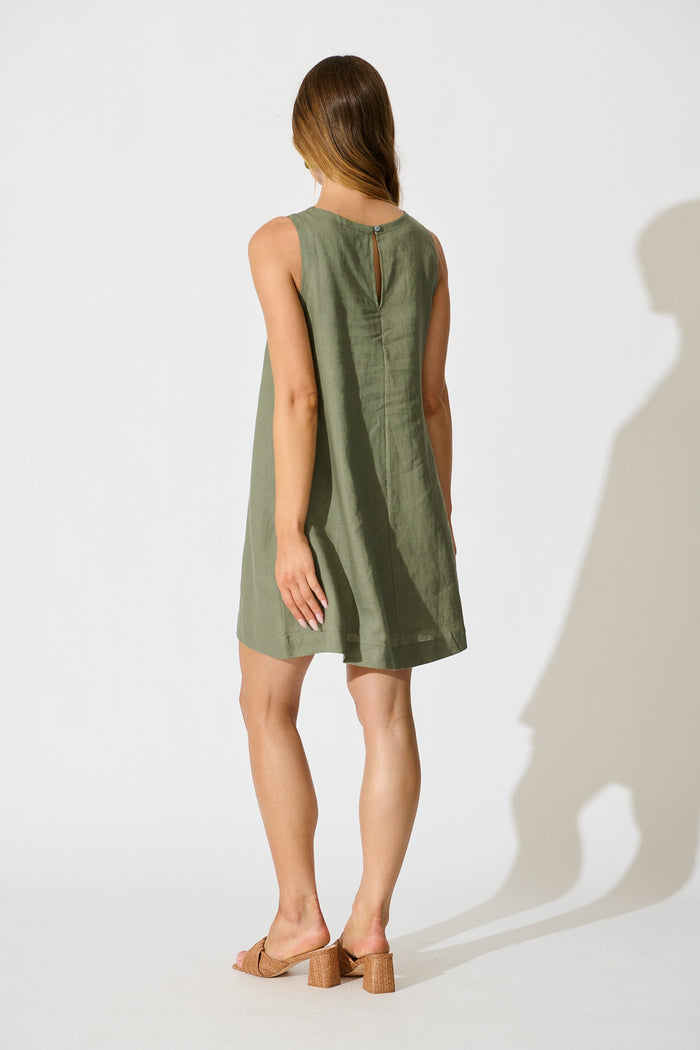 PRE ORDER Island Dreamer Dress in Khaki Linen back