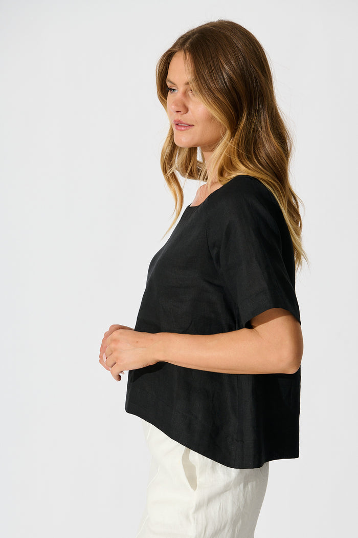 Island Soul Top in Black Linen side
