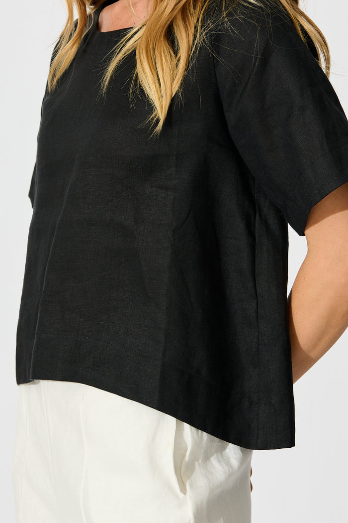 Island Soul Top in Black Linen detail