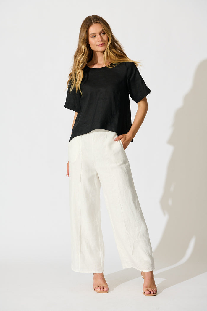 Island Soul Top in Black Linen full length