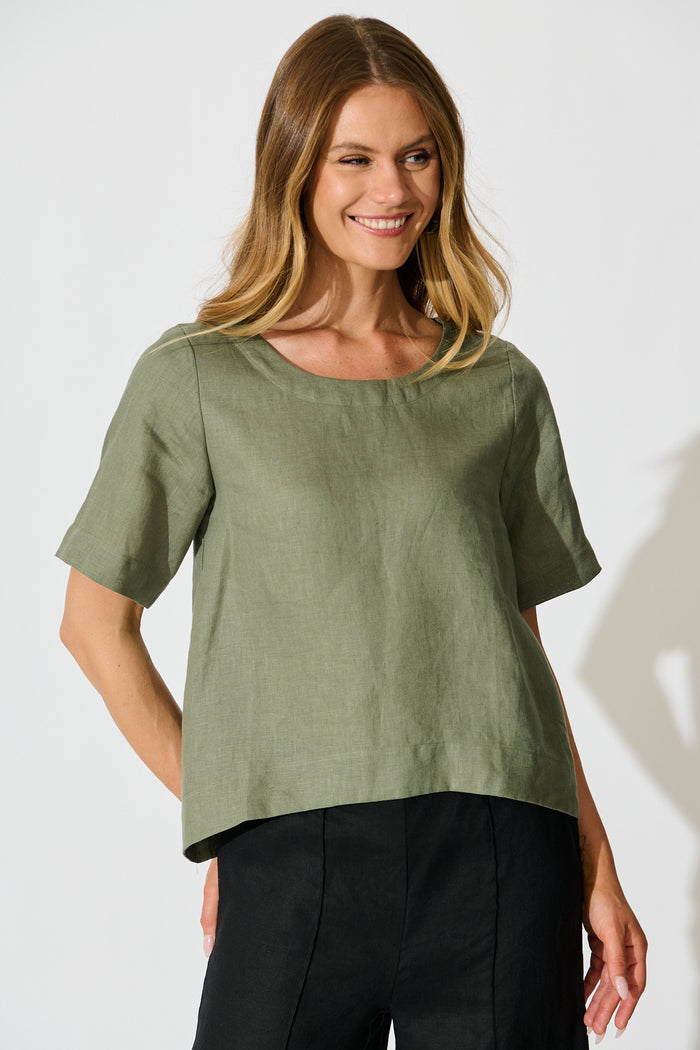 Island Soul Top in Khaki Linen front