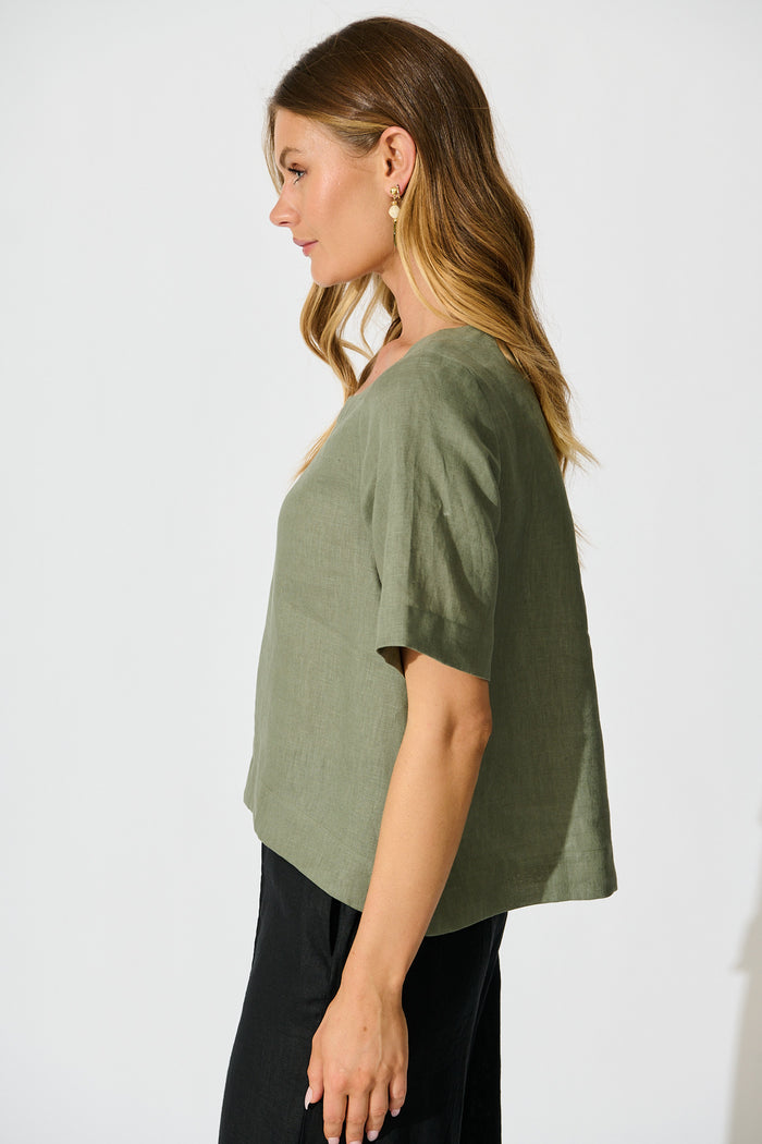 Island Soul Top in Khaki Linen side