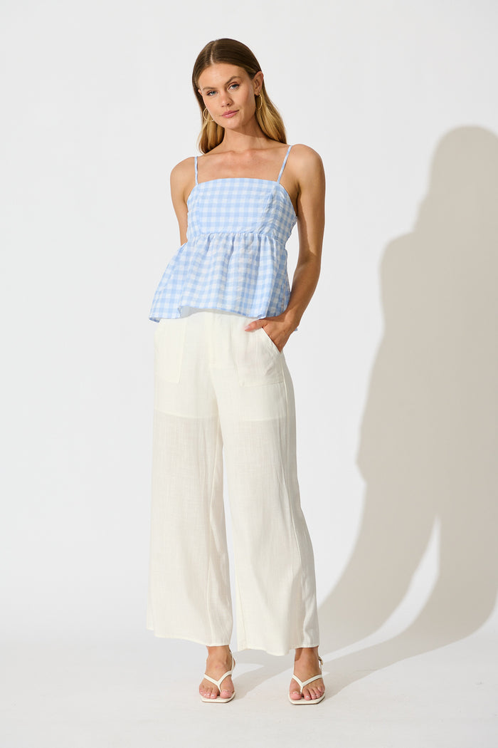 Sola Top in Blue Gingham Cotton Blend full length